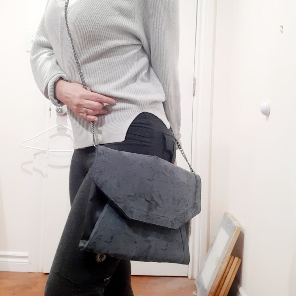 Charcoal minimalist baddie whimsygoth oversized evening bag faux leather - Picture 4 of 15